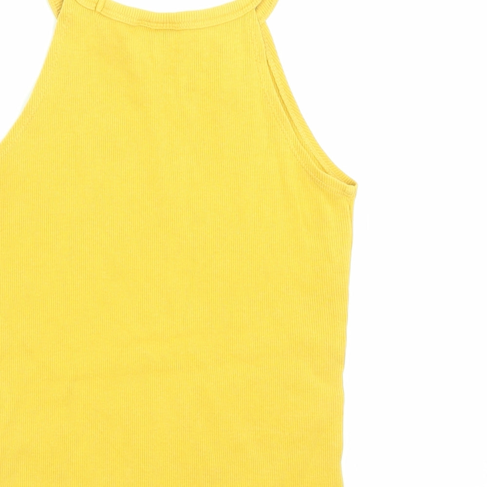 Matalan Girls Yellow Cotton Basic Tank Size 9 Years Halter Pullover - Lettuce Edging