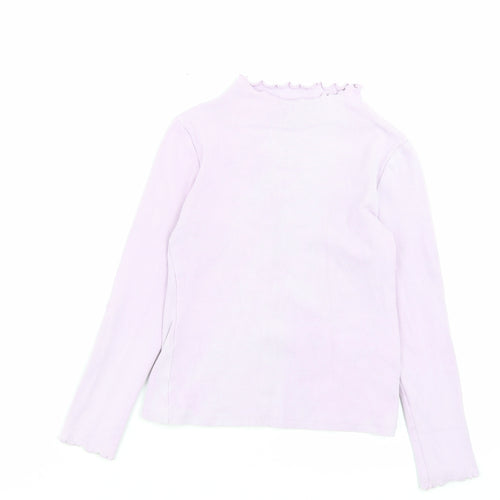 Matalan Girls Purple Cotton Basic Casual Size 9 Years High Neck Pullover - Lettuce Edging
