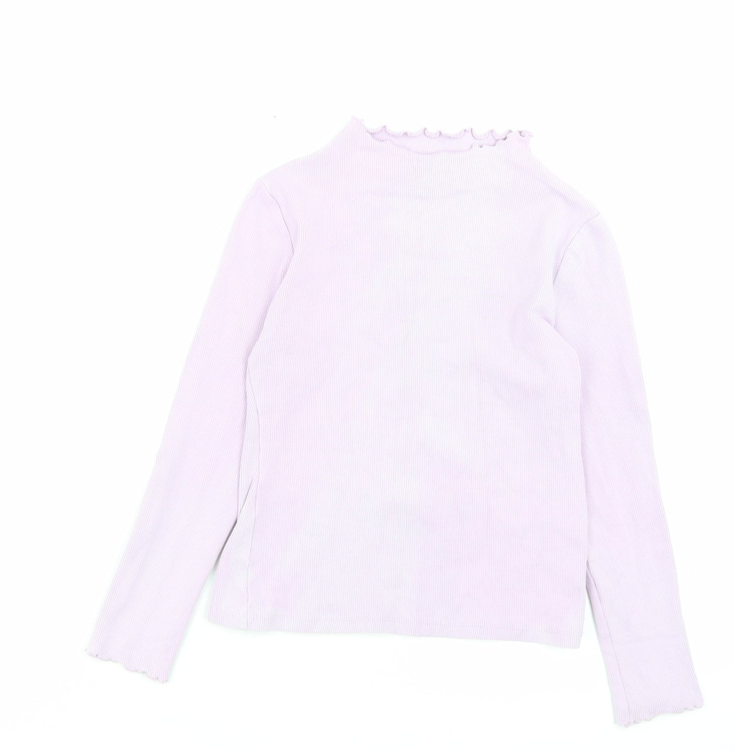 Matalan Girls Purple Cotton Basic Casual Size 9 Years High Neck Pullover - Lettuce Edging
