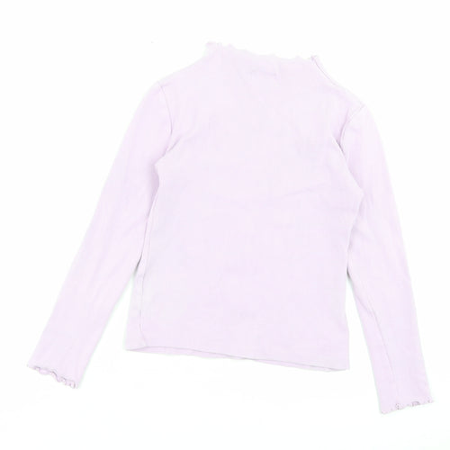 Matalan Girls Purple Cotton Basic Casual Size 9 Years High Neck Pullover - Lettuce Edging