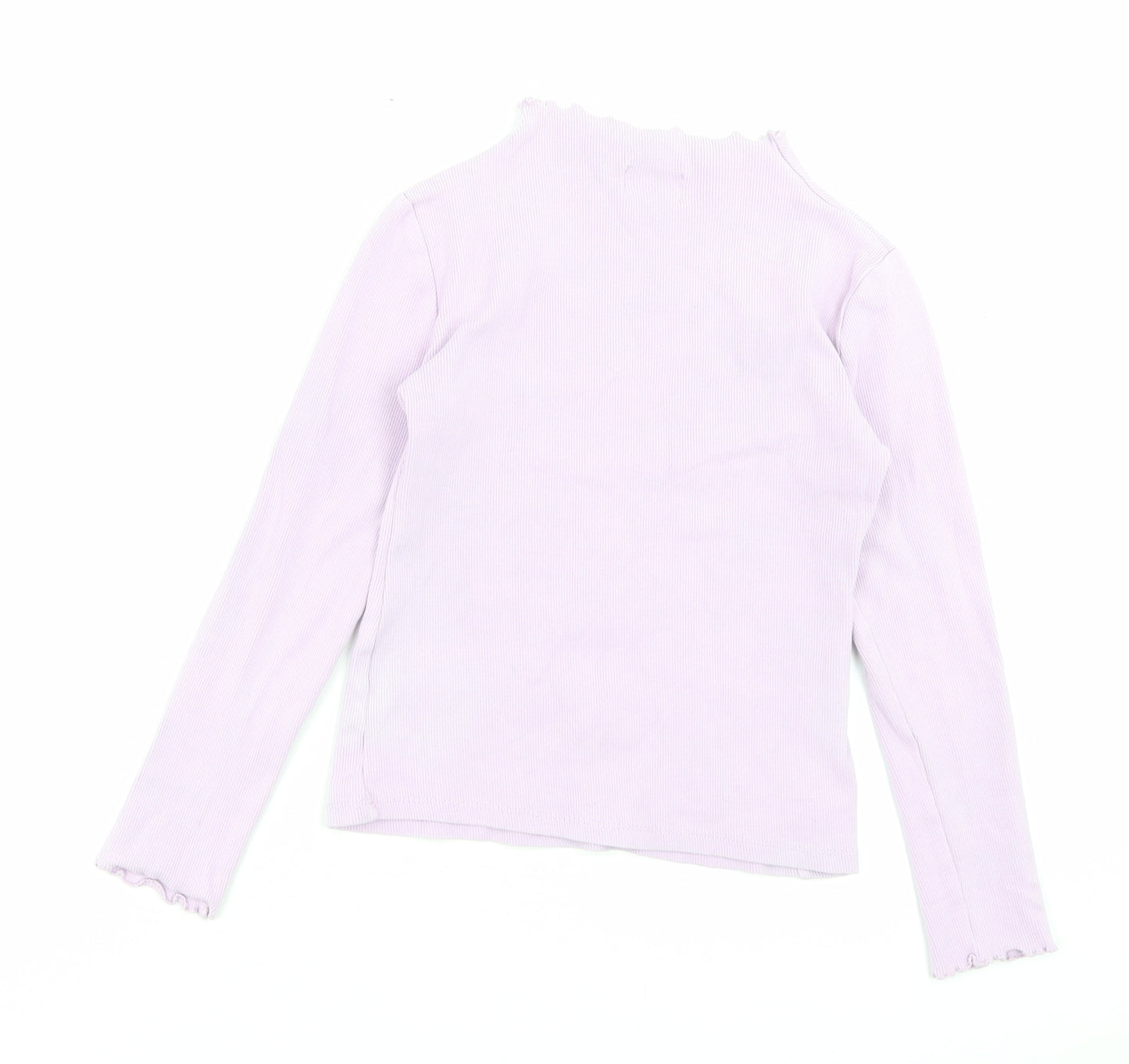 Matalan Girls Purple Cotton Basic Casual Size 9 Years High Neck Pullover - Lettuce Edging