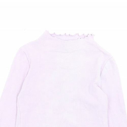 Matalan Girls Purple Cotton Basic Casual Size 9 Years High Neck Pullover - Lettuce Edging