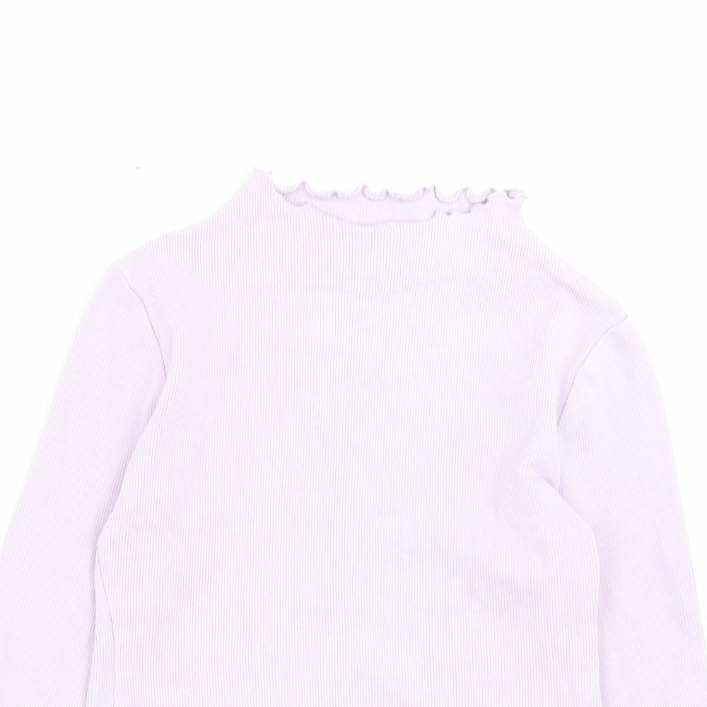 Matalan Girls Purple Cotton Basic Casual Size 9 Years High Neck Pullover - Lettuce Edging