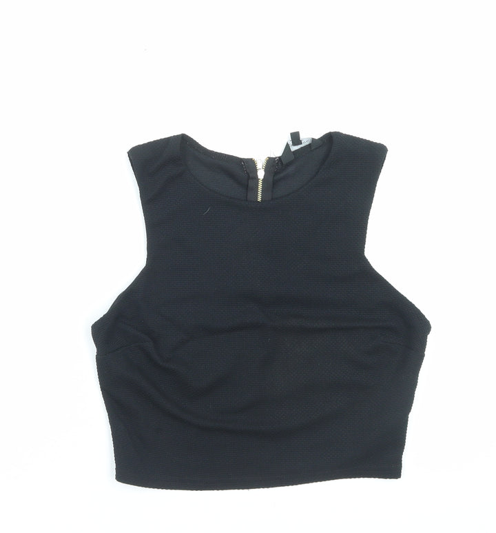 New Look Womens Black Polyester Cropped Tank Size 12 Crew Neck