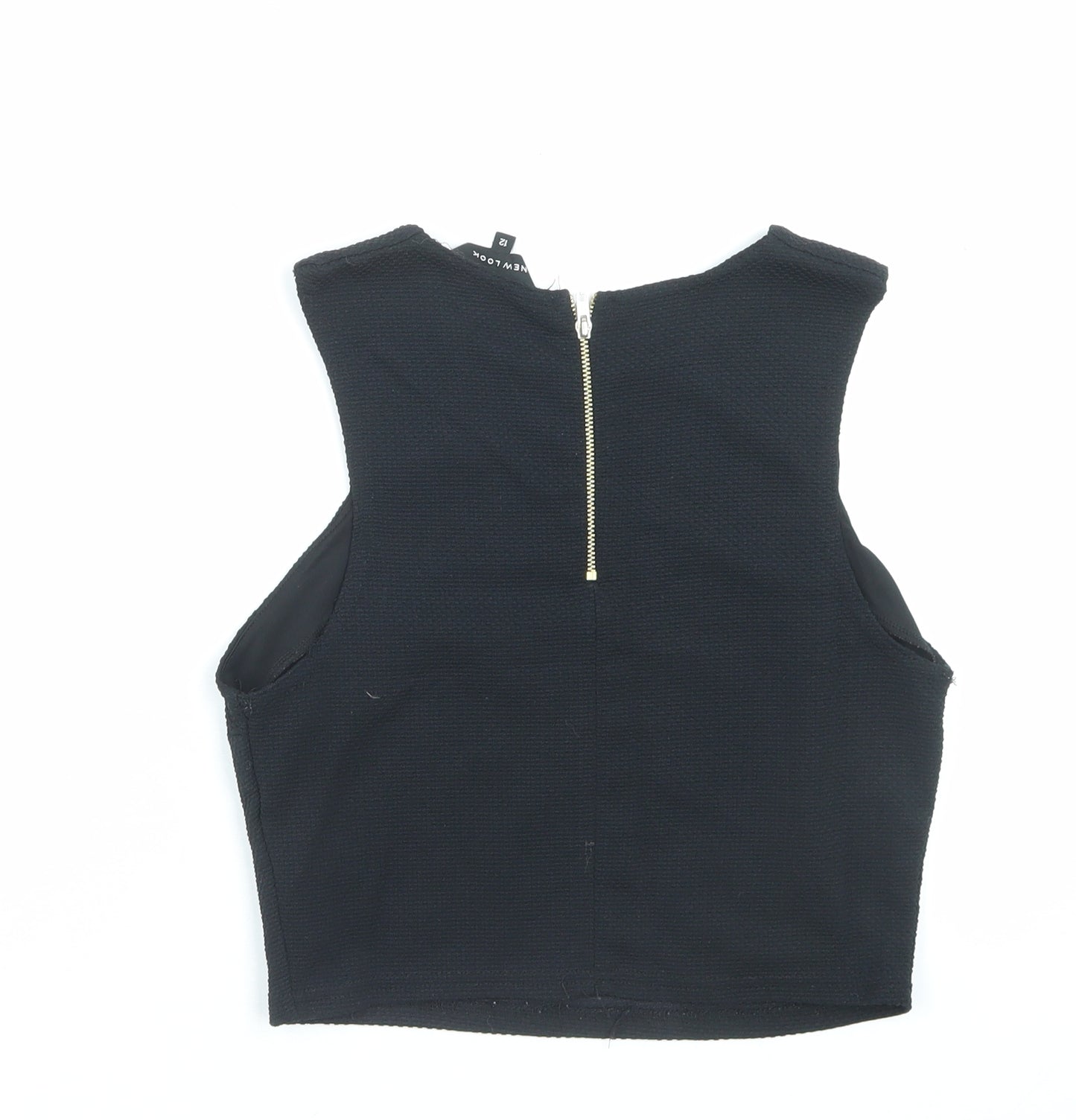 New Look Womens Black Polyester Cropped Tank Size 12 Crew Neck
