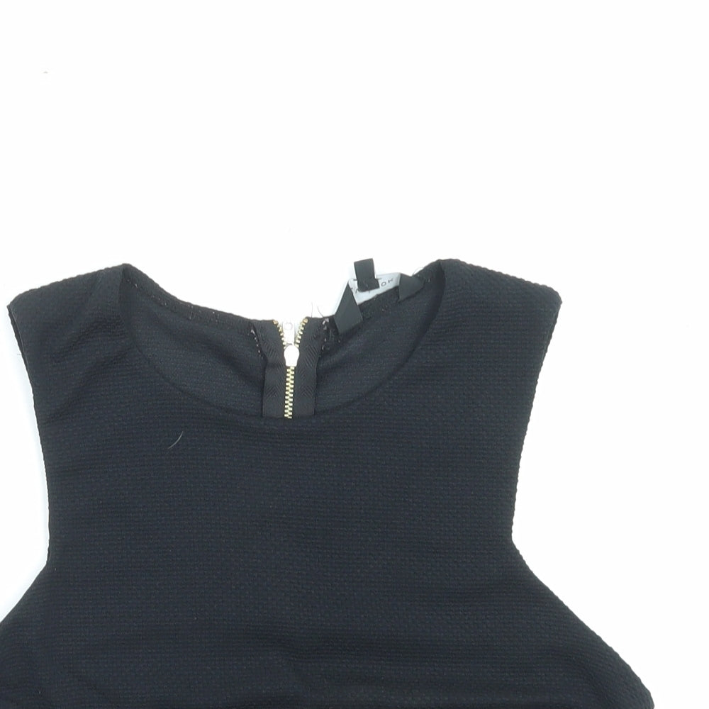 New Look Womens Black Polyester Cropped Tank Size 12 Crew Neck