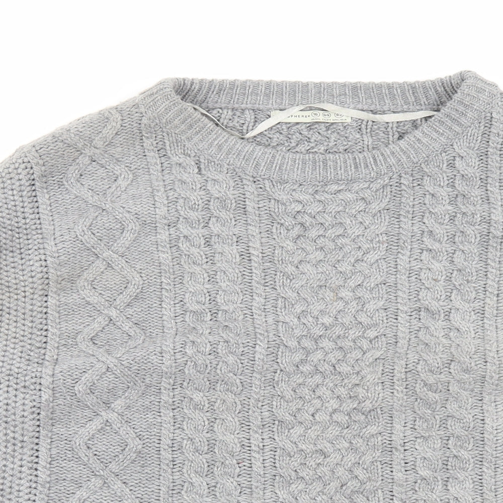 Marks and Spencer Womens Grey Crew Neck Acrylic Pullover Jumper Size 16