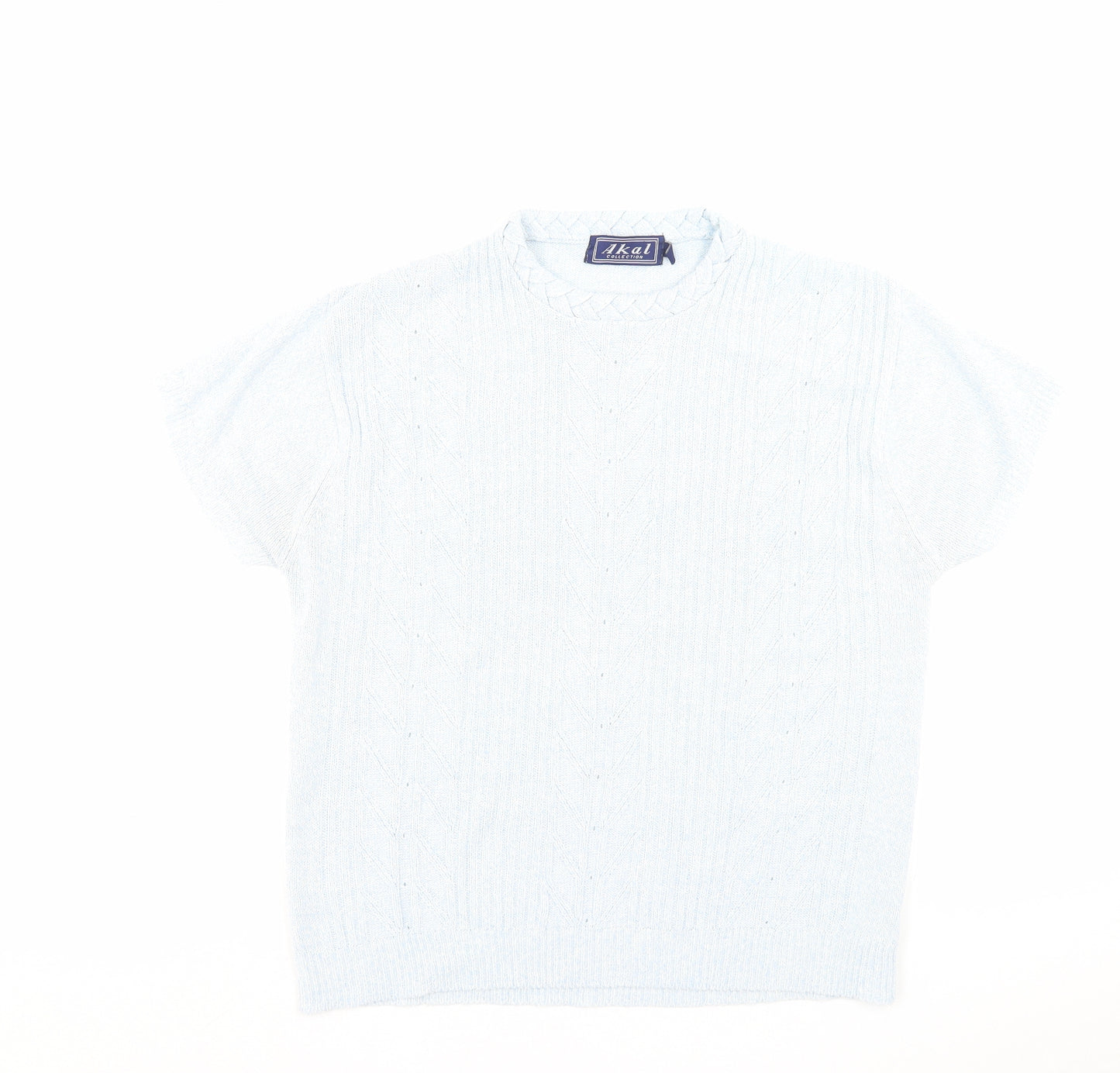 AKAL Womens Blue Acrylic Basic T-Shirt Size L Crew Neck