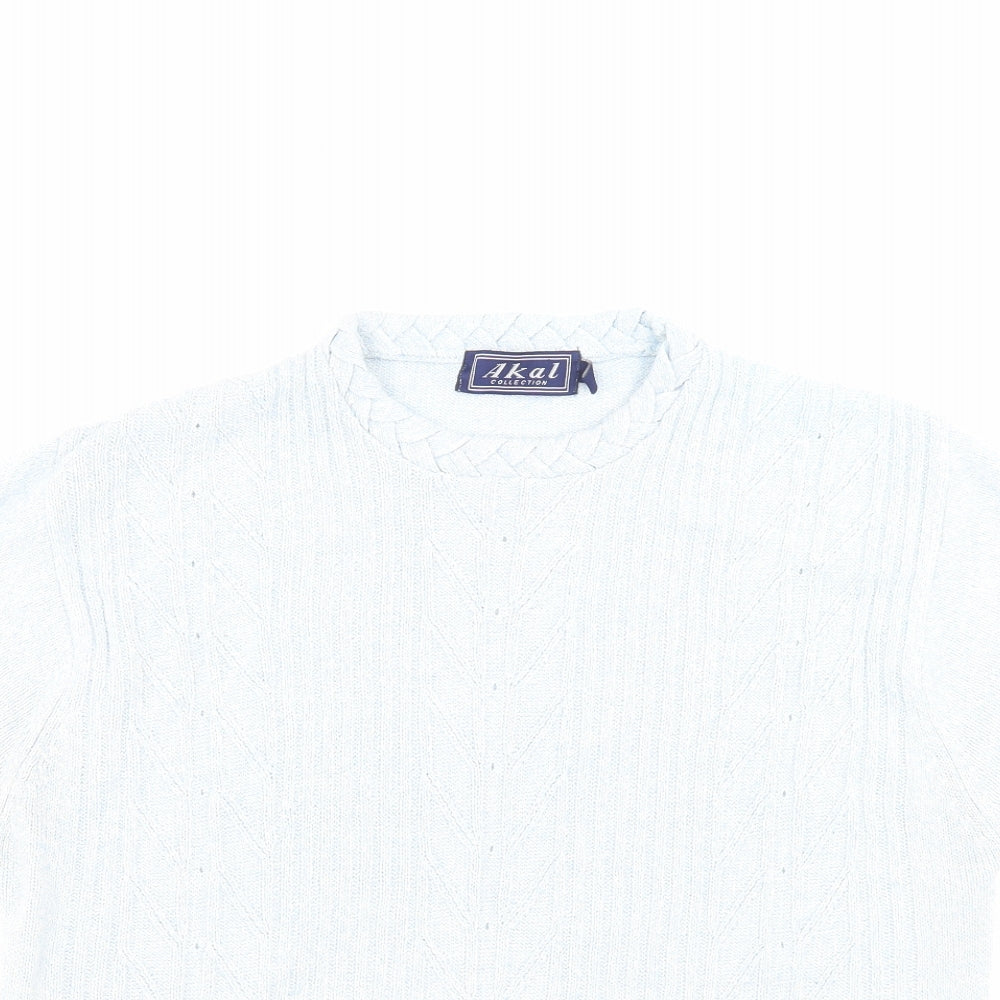 AKAL Womens Blue Acrylic Basic T-Shirt Size L Crew Neck