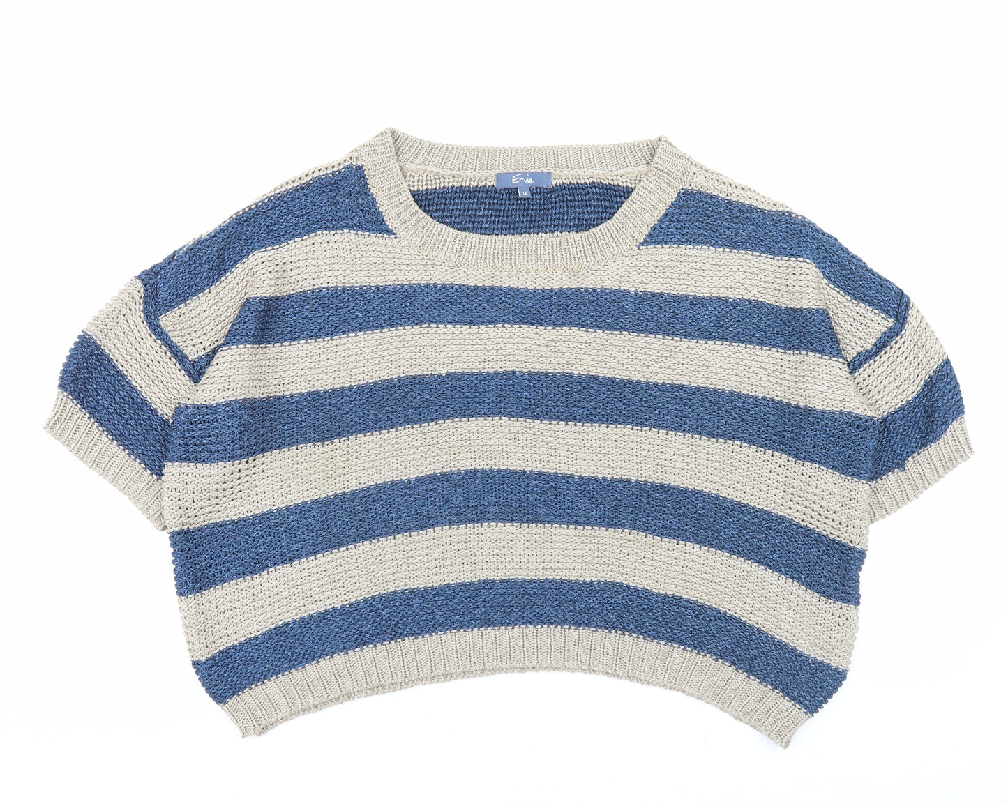 Evie Womens Brown Striped Acrylic Basic T-Shirt Size 18 Crew Neck