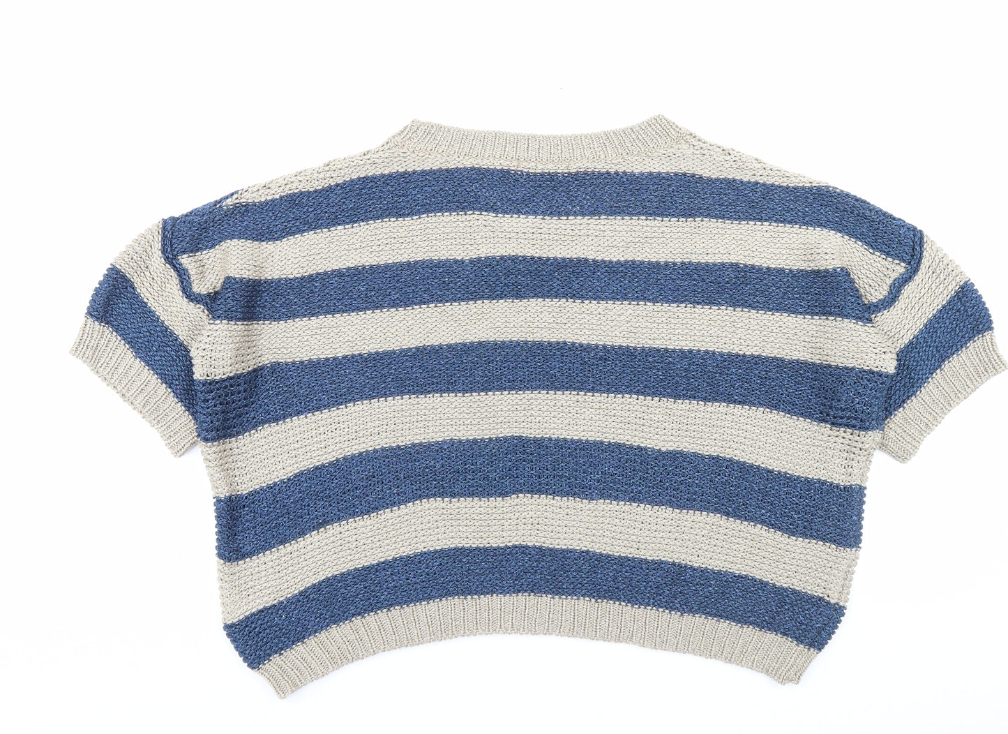 Evie Womens Brown Striped Acrylic Basic T-Shirt Size 18 Crew Neck
