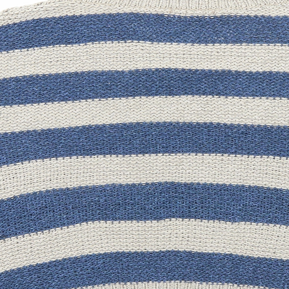 Evie Womens Brown Striped Acrylic Basic T-Shirt Size 18 Crew Neck