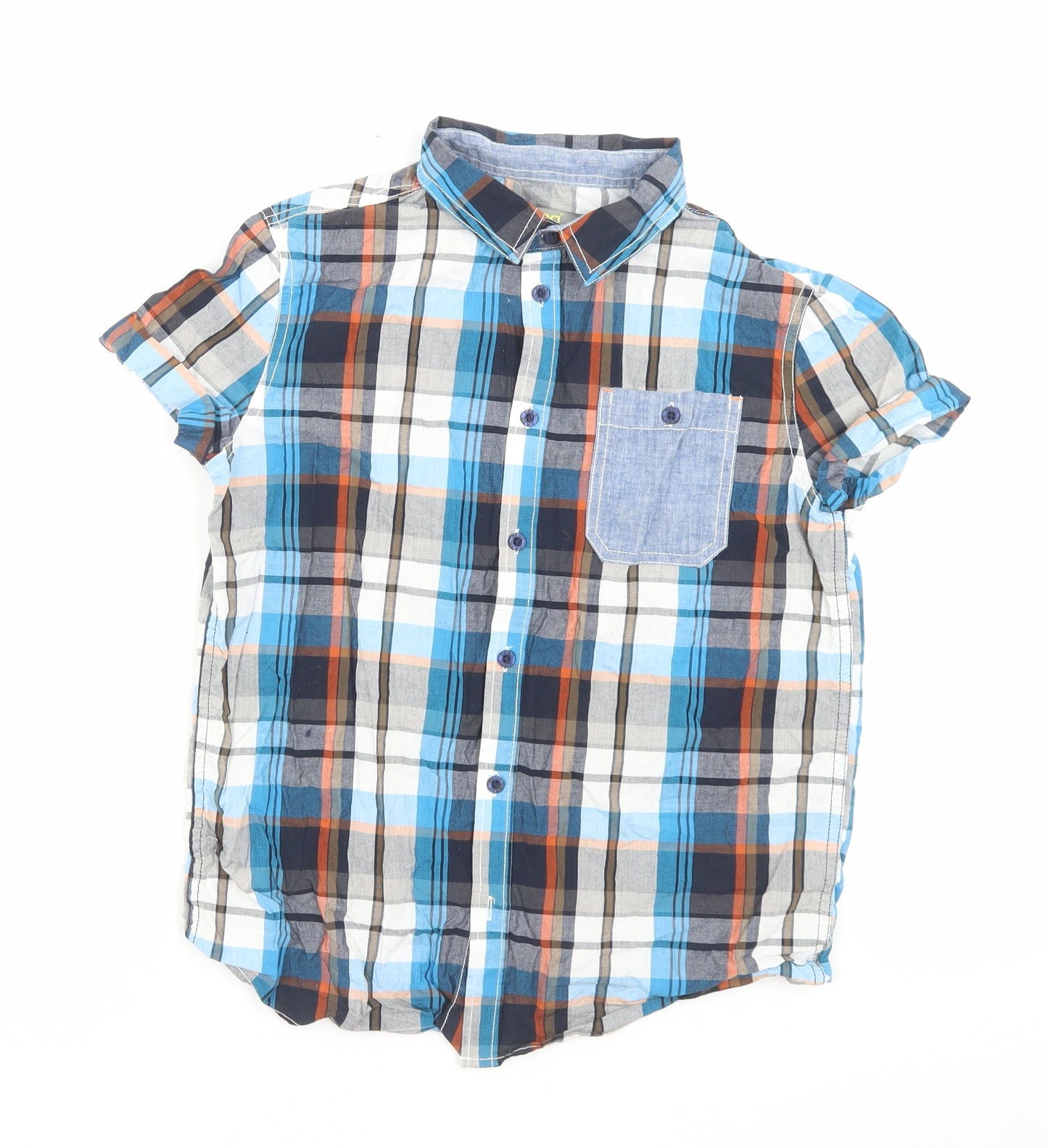 Demo Boys Blue Plaid Cotton Basic Button-Up Size 11-12 Years Collared Button