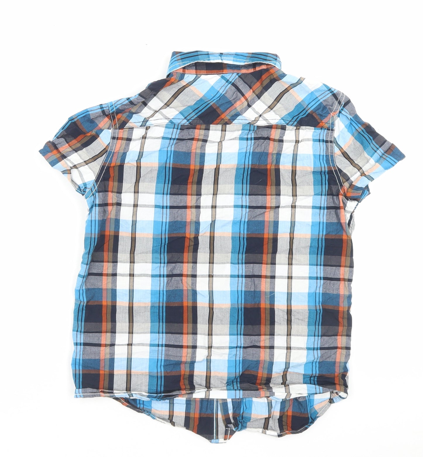 Demo Boys Blue Plaid Cotton Basic Button-Up Size 11-12 Years Collared Button
