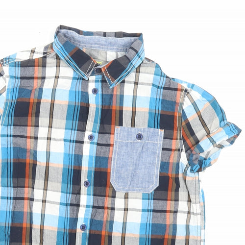 Demo Boys Blue Plaid Cotton Basic Button-Up Size 11-12 Years Collared Button