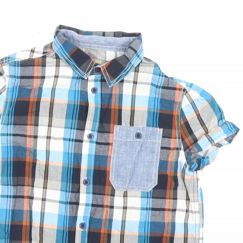 Demo Boys Blue Plaid Cotton Basic Button-Up Size 11-12 Years Collared Button