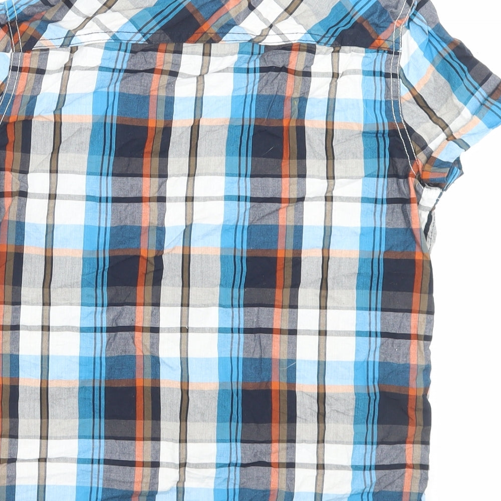 Demo Boys Blue Plaid Cotton Basic Button-Up Size 11-12 Years Collared Button