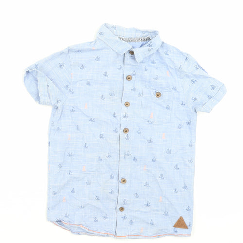 Mother care Boys Blue Geometric Cotton Basic Button-Up Size 6 Years Collared Button - Boat Print