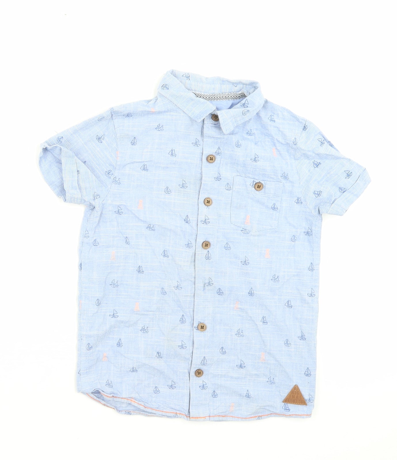 Mother care Boys Blue Geometric Cotton Basic Button-Up Size 6 Years Collared Button - Boat Print