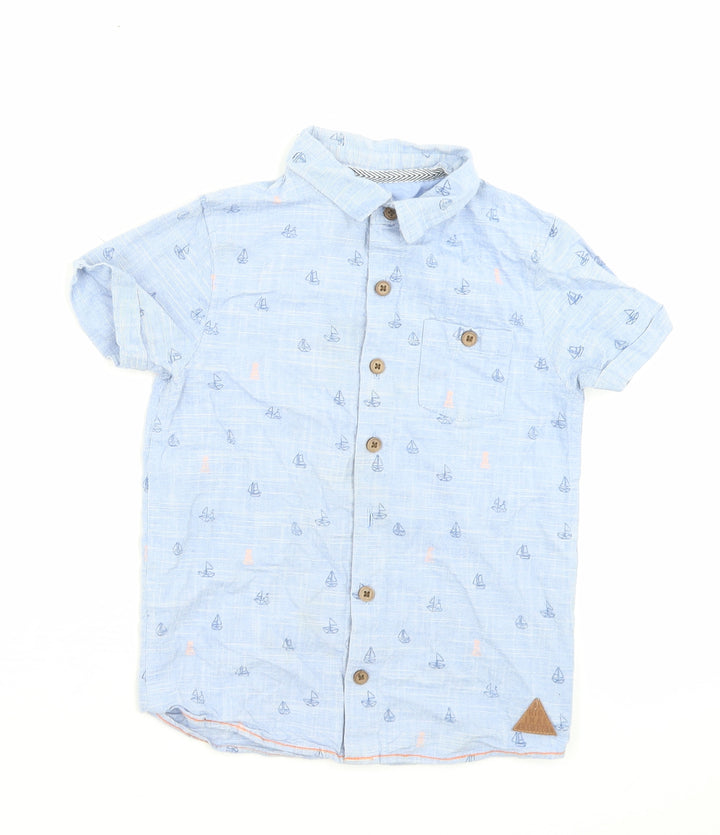 Mother care Boys Blue Geometric Cotton Basic Button-Up Size 6 Years Collared Button - Boat Print