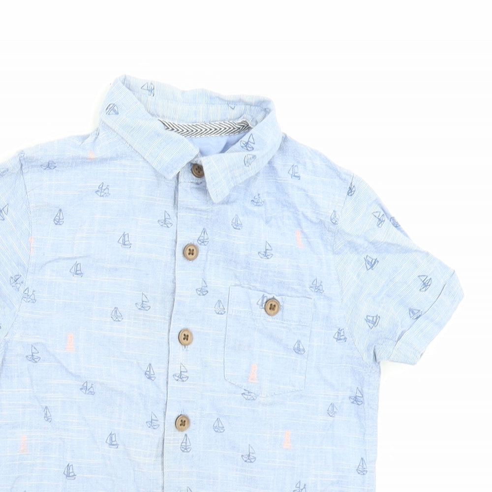 Mother care Boys Blue Geometric Cotton Basic Button-Up Size 6 Years Collared Button - Boat Print