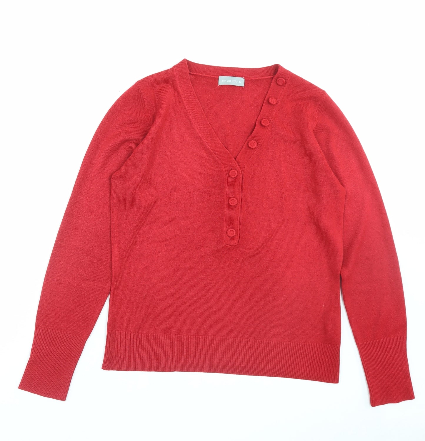 Per Una Womens Red V-Neck Acrylic Pullover Jumper Size 12
