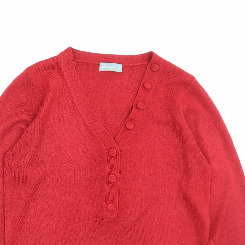 Per Una Womens Red V-Neck Acrylic Pullover Jumper Size 12