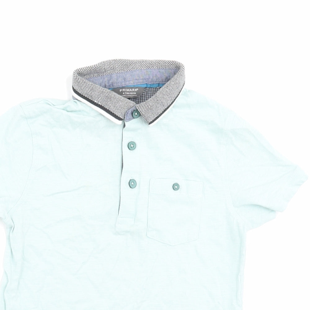 Primark Boys Green Cotton Basic Polo Size 6-7 Years Collared Button - Pocket Detail