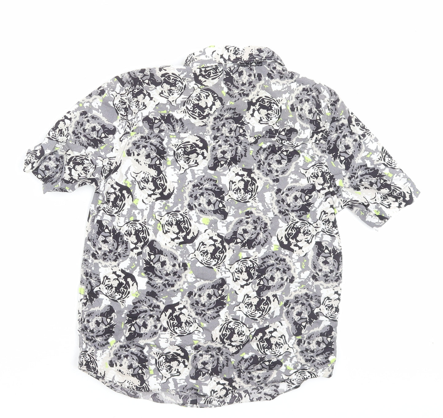 F&F Boys Grey Geometric Cotton Basic Button-Up Size 6-7 Years Collared Button - Pocket Detail