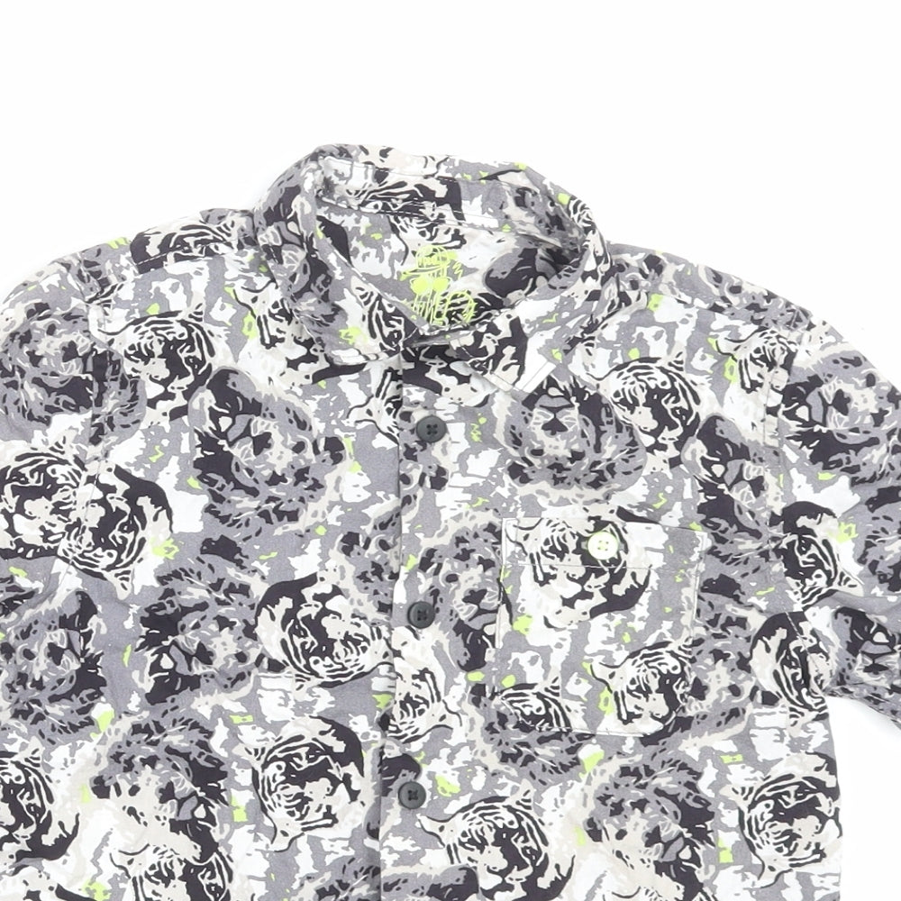 F&F Boys Grey Geometric Cotton Basic Button-Up Size 6-7 Years Collared Button - Pocket Detail