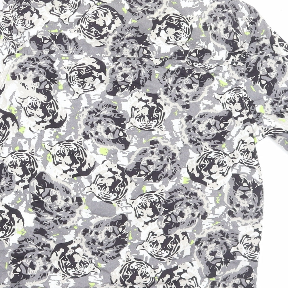 F&F Boys Grey Geometric Cotton Basic Button-Up Size 6-7 Years Collared Button - Pocket Detail