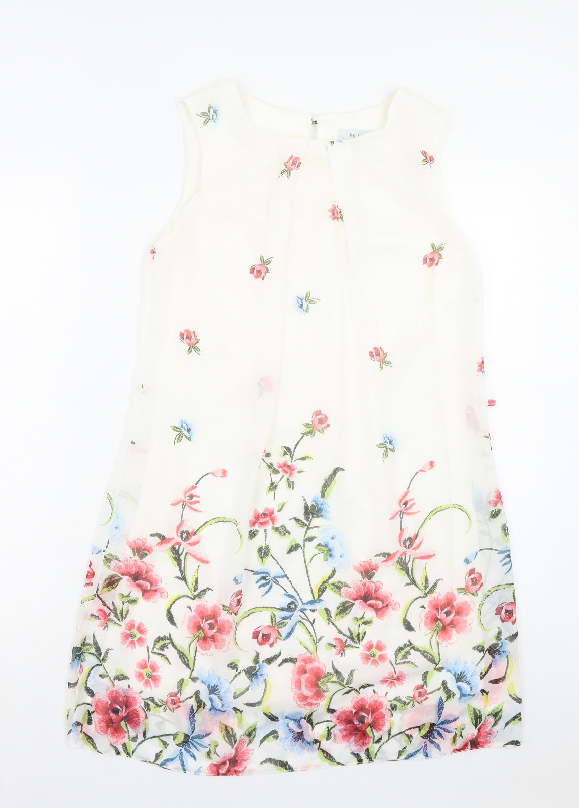 Primark Womens White Floral Polyester Tank Dress Size 10 Crew Neck Button