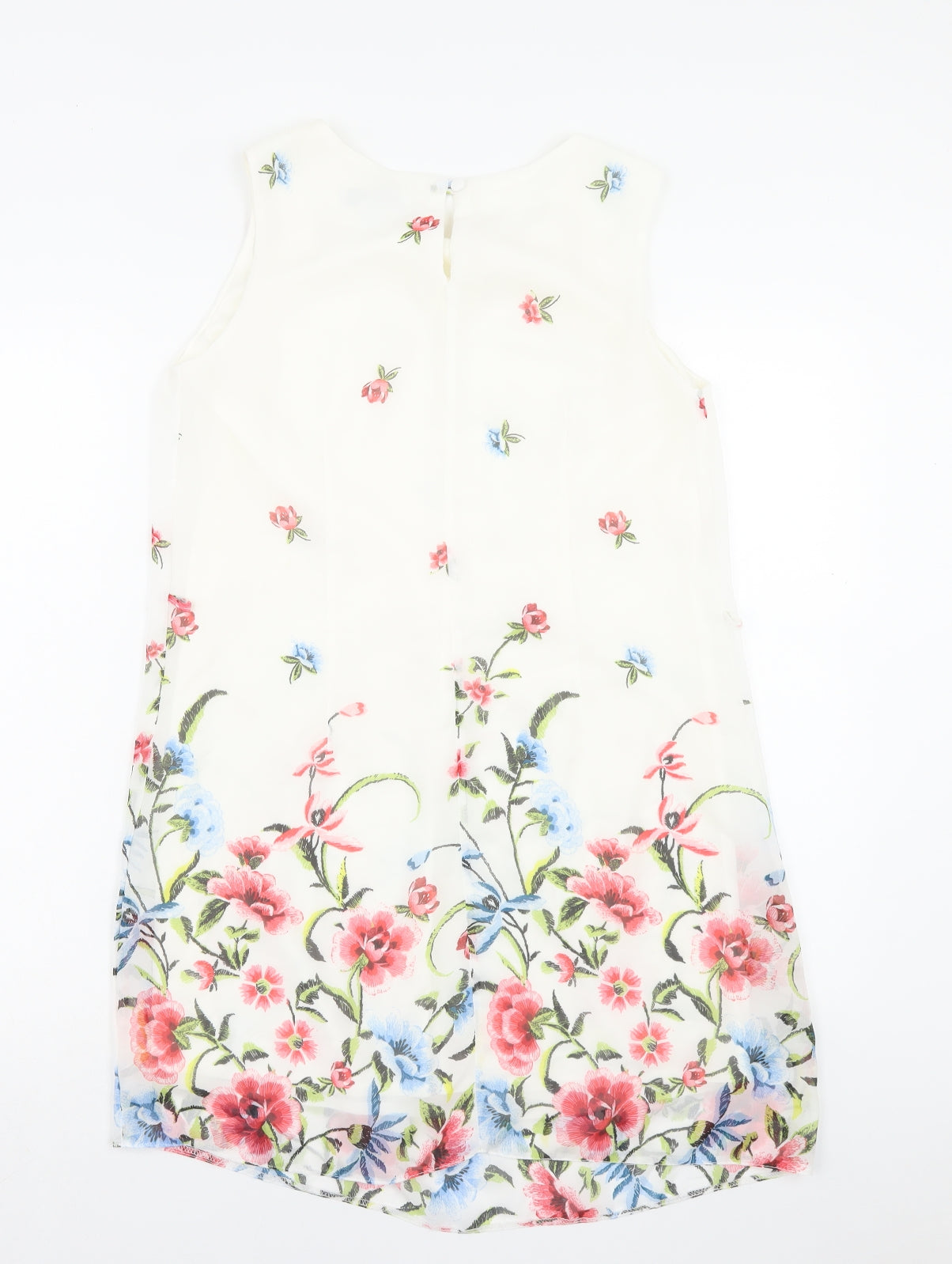 Primark Womens White Floral Polyester Tank Dress Size 10 Crew Neck Button