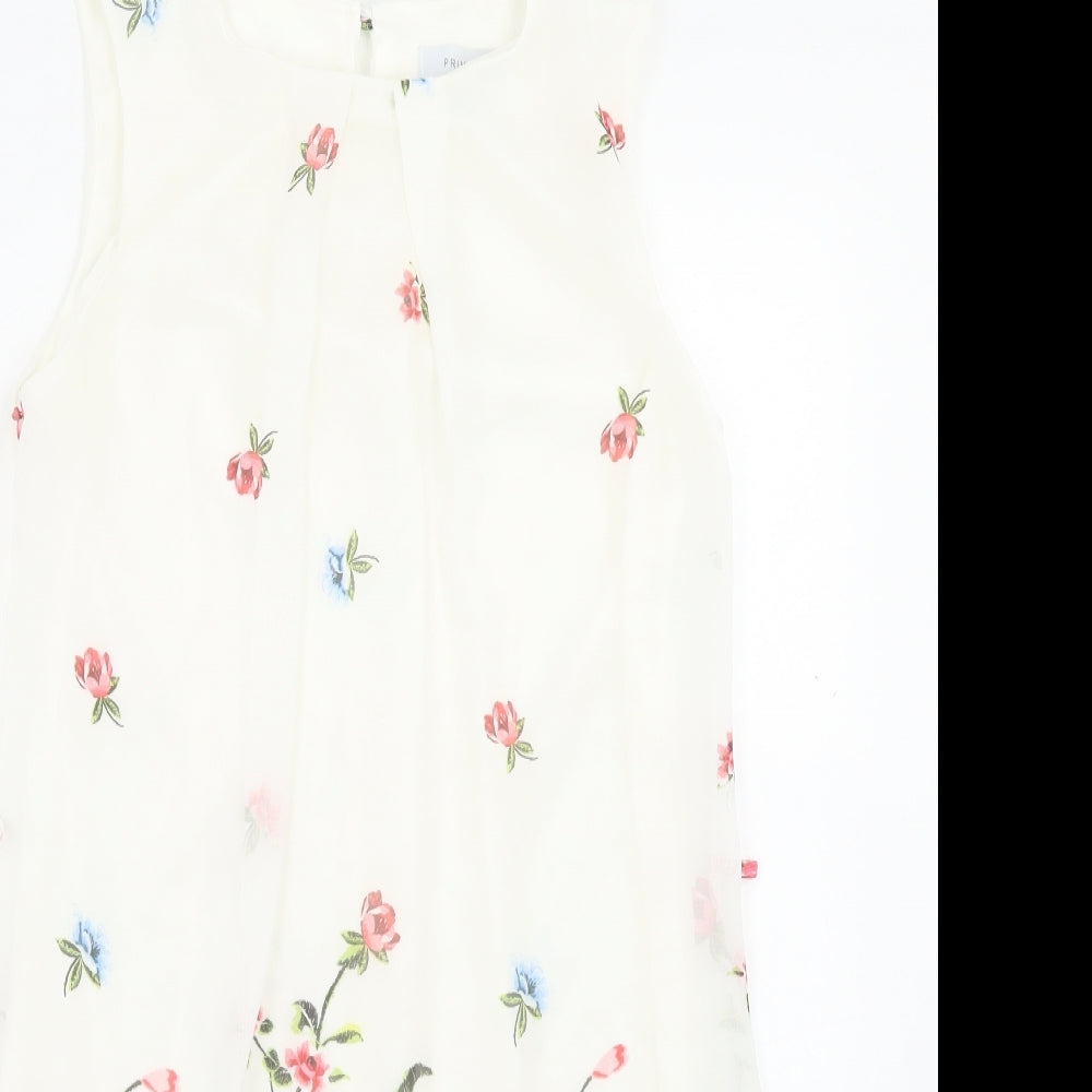 Primark Womens White Floral Polyester Tank Dress Size 10 Crew Neck Button