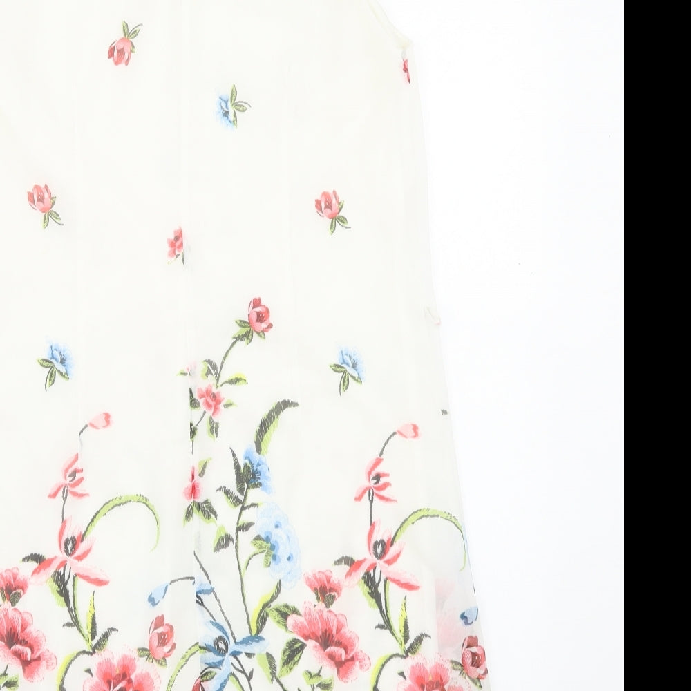 Primark Womens White Floral Polyester Tank Dress Size 10 Crew Neck Button