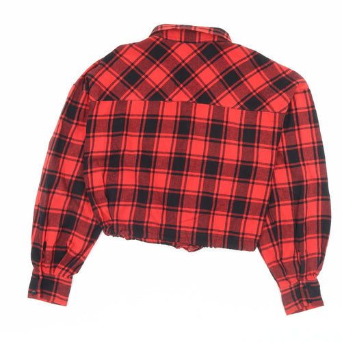 ASOS Womens Red Plaid Cotton Cropped Button-Up Size 10 Collared - Pocket Detail