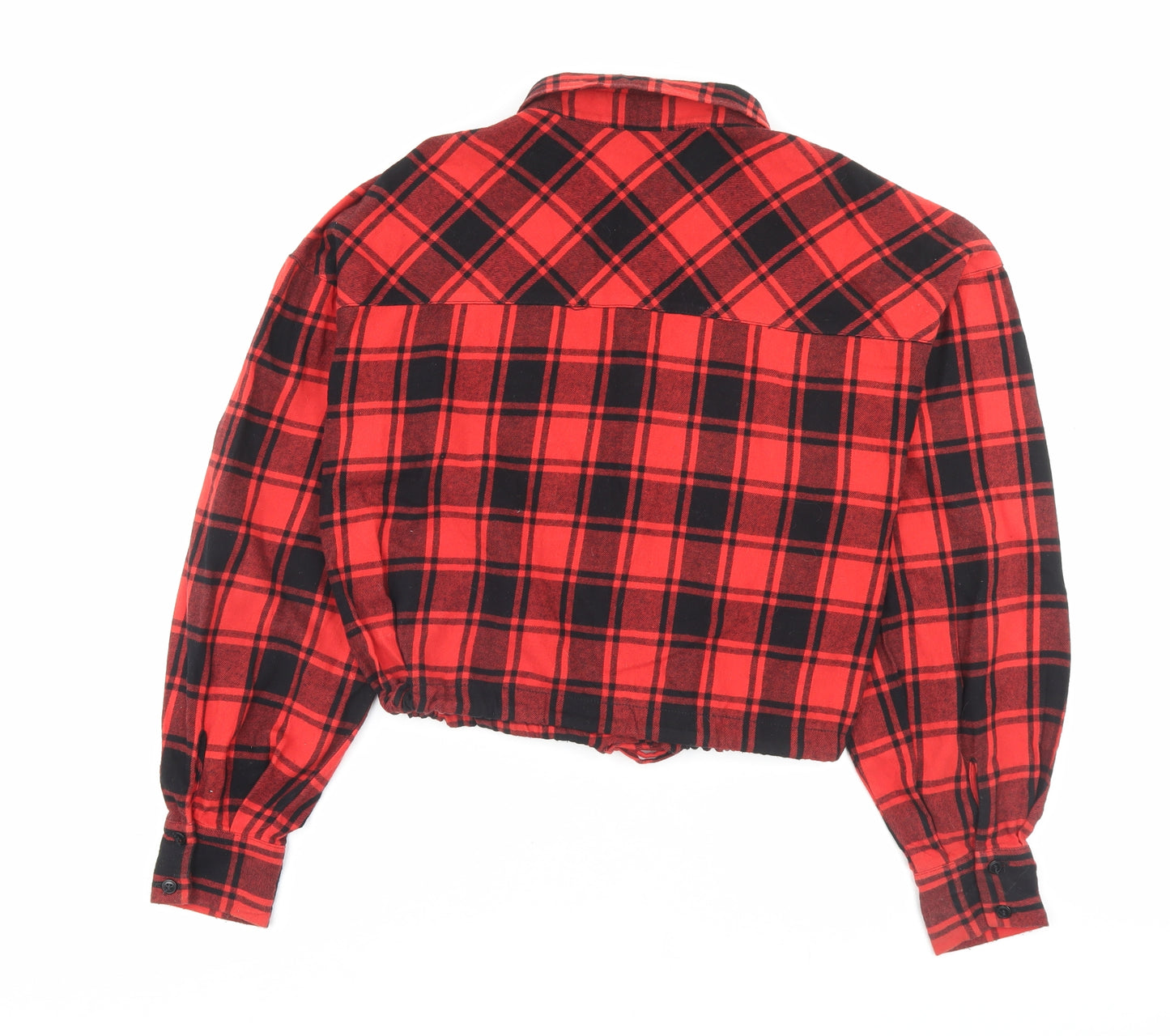ASOS Womens Red Plaid Cotton Cropped Button-Up Size 10 Collared - Pocket Detail