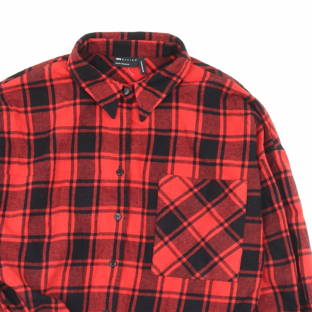 ASOS Womens Red Plaid Cotton Cropped Button-Up Size 10 Collared - Pocket Detail