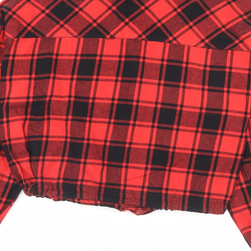 ASOS Womens Red Plaid Cotton Cropped Button-Up Size 10 Collared - Pocket Detail