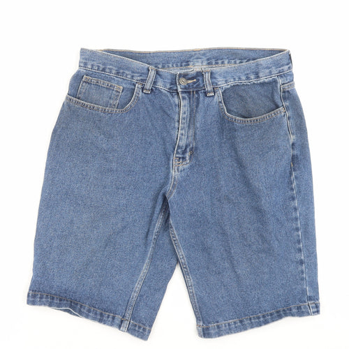 George Mens Blue Cotton Bermuda Shorts Size 34 in L11 in Regular Button