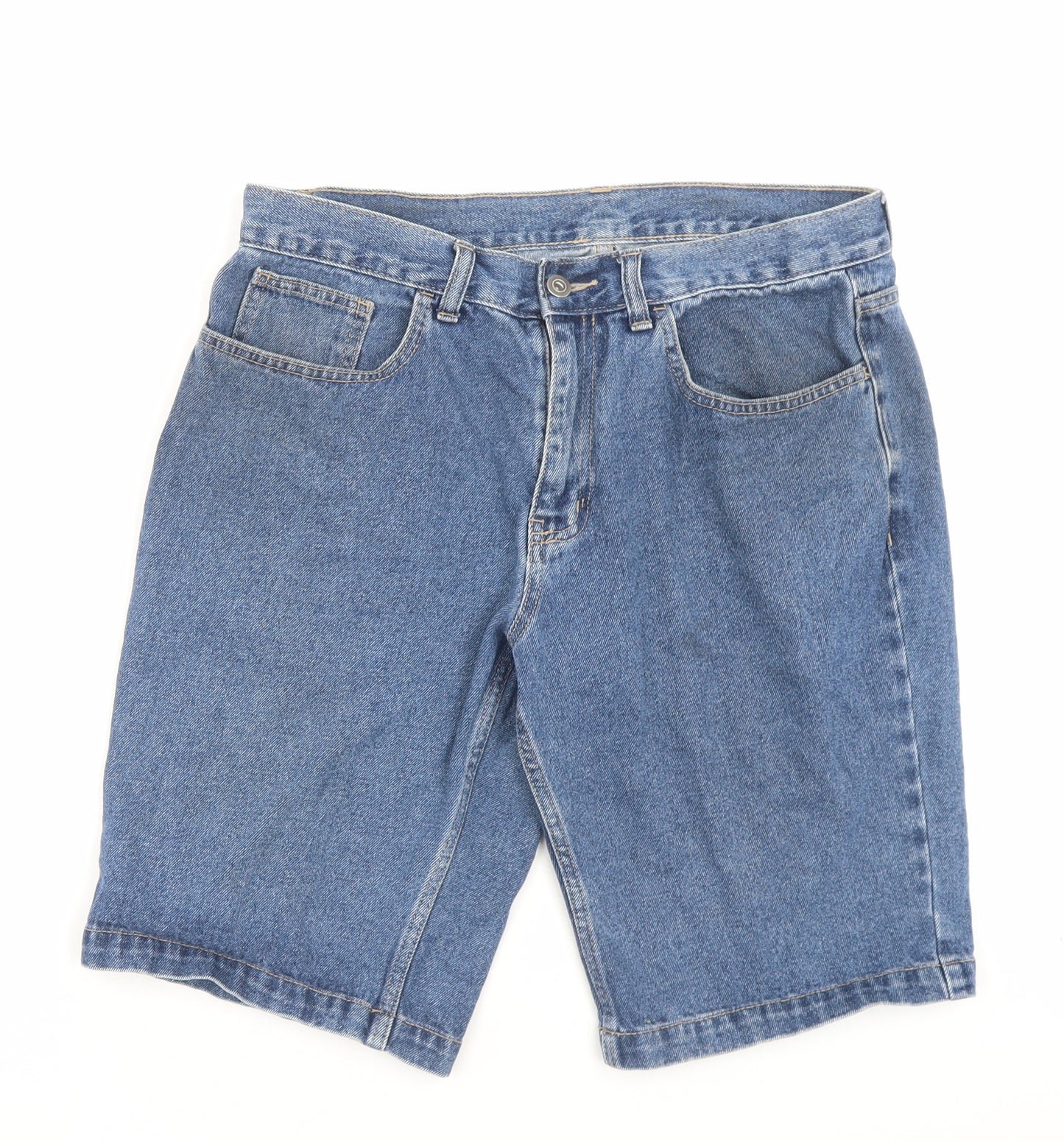 George Mens Blue Cotton Bermuda Shorts Size 34 in L11 in Regular Button