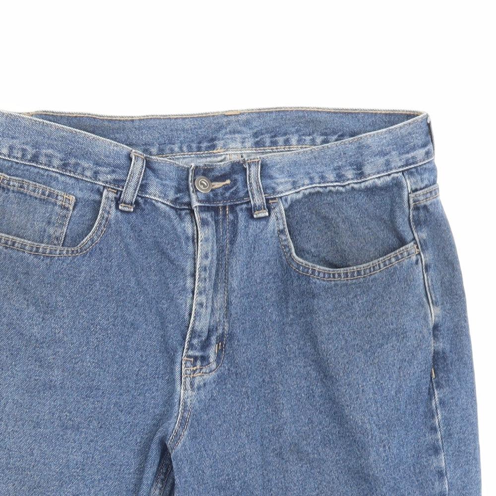 George Mens Blue Cotton Bermuda Shorts Size 34 in L11 in Regular Button