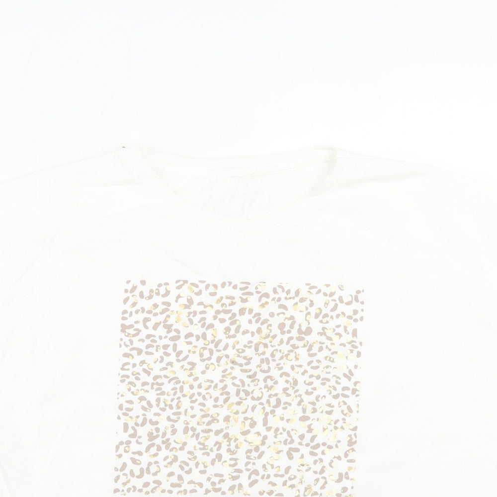 Preworn Womens White Animal Print Cotton Basic T-Shirt One Size Crew Neck