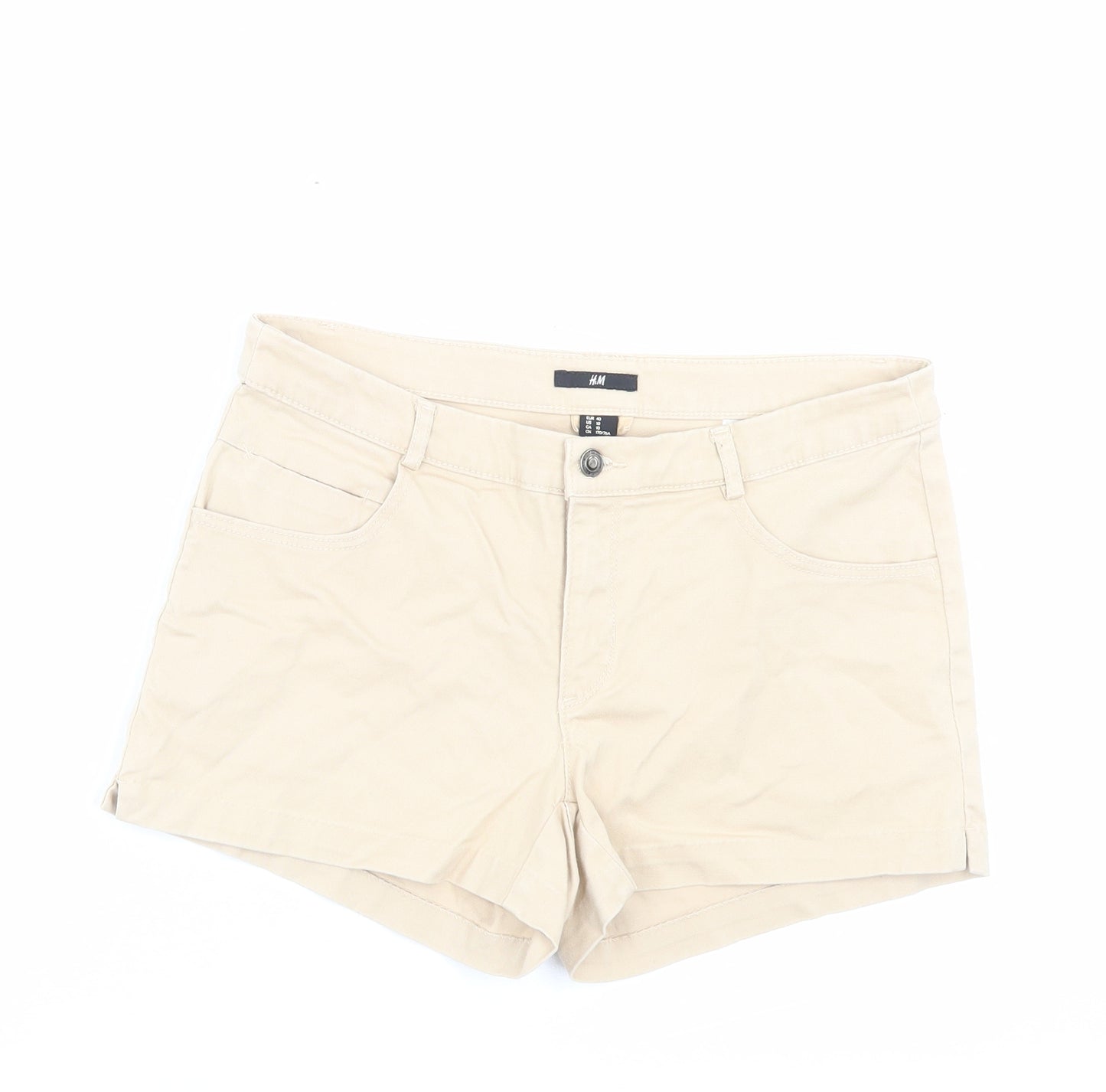H&M Womens Beige Cotton Boyfriend Shorts Size 12 L3 in Regular Button
