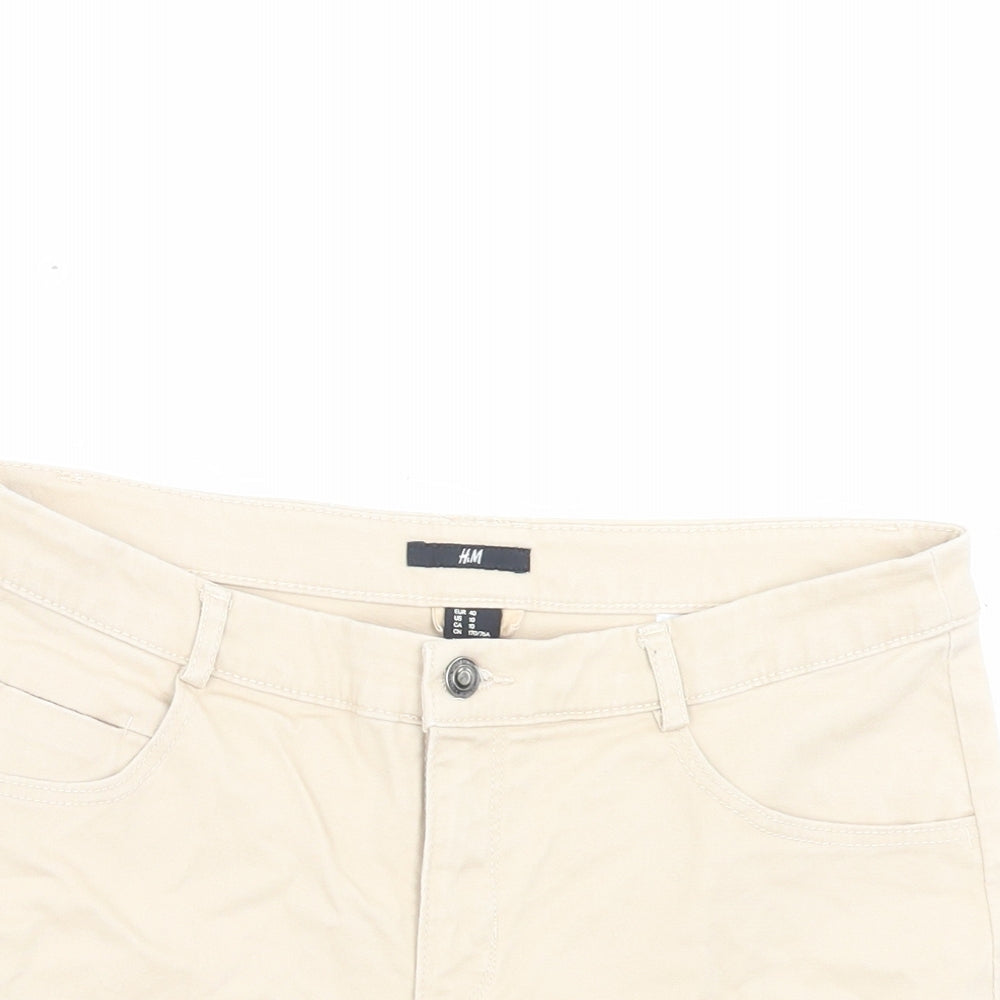 H&M Womens Beige Cotton Boyfriend Shorts Size 12 L3 in Regular Button