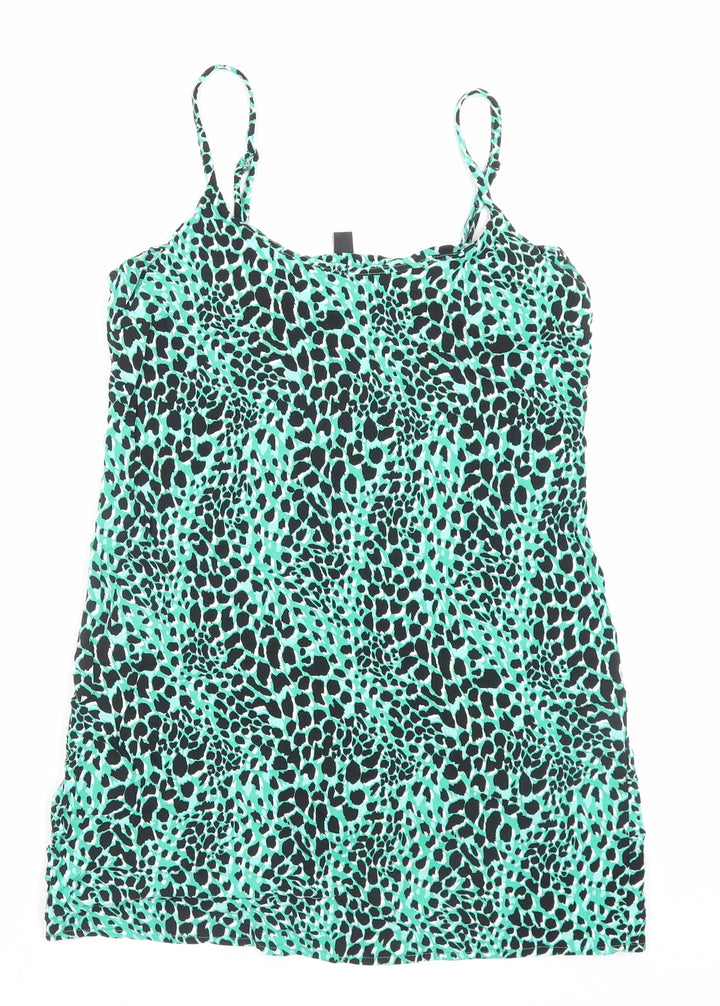 New Look Womens Green Animal Print Viscose A-Line Size 12 Scoop Neck Pullover