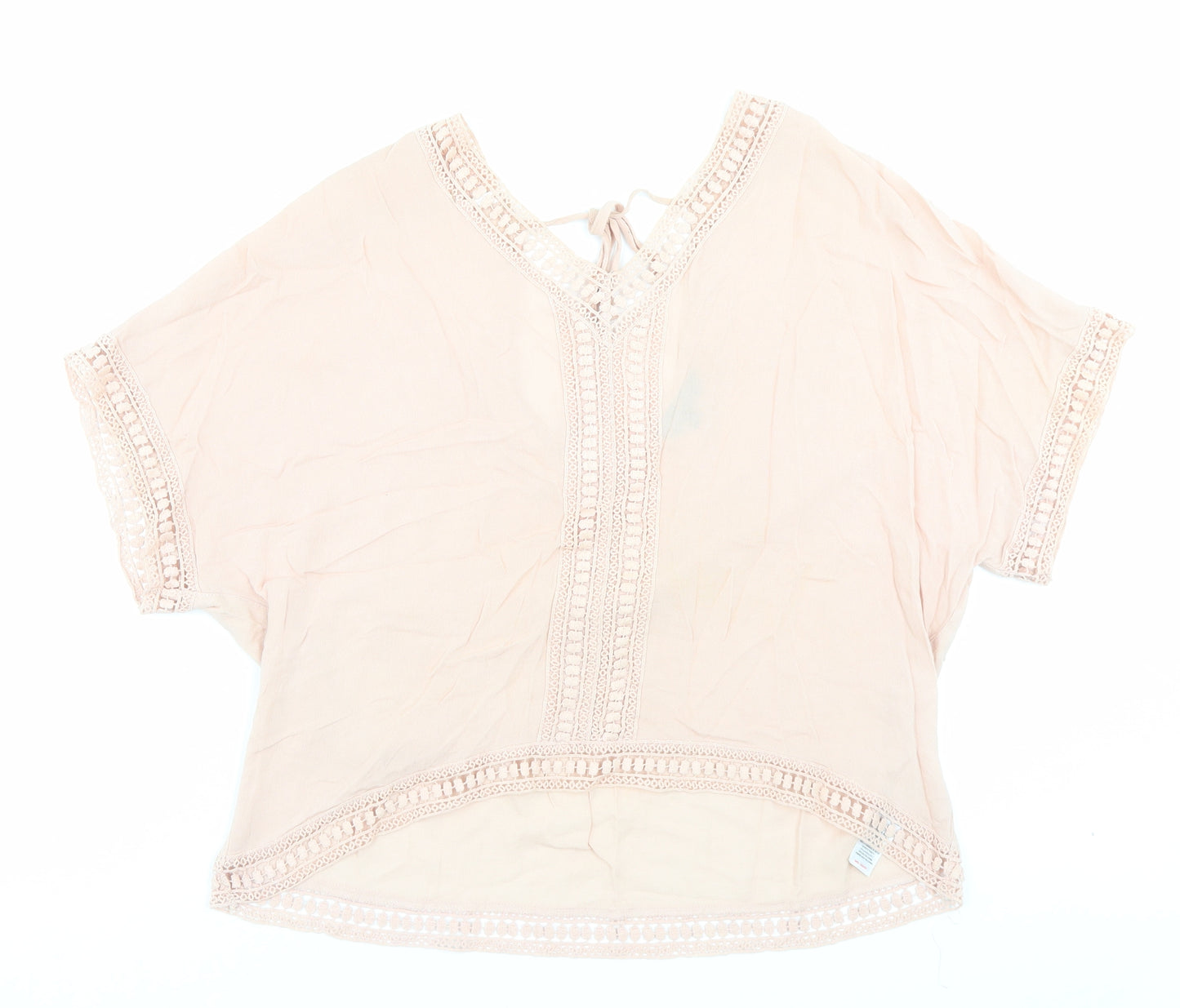 New Look Womens Pink Viscose Basic Blouse Size 12 V-Neck