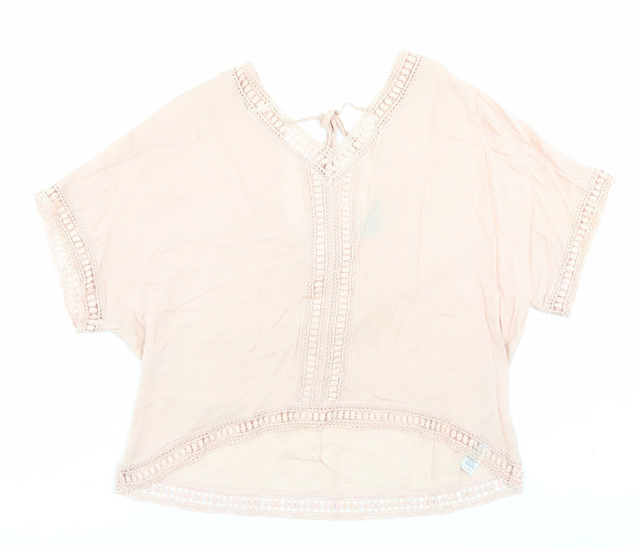 New Look Womens Pink Viscose Basic Blouse Size 12 V-Neck