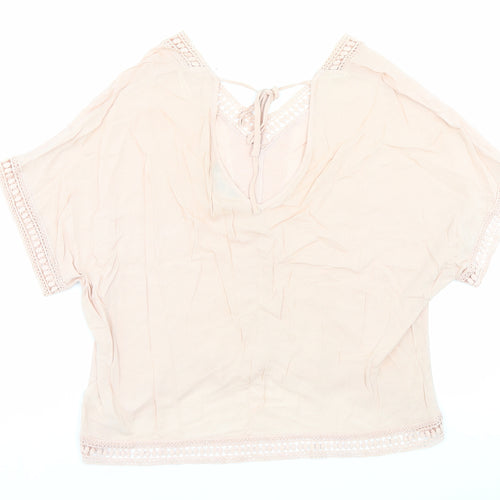 New Look Womens Pink Viscose Basic Blouse Size 12 V-Neck