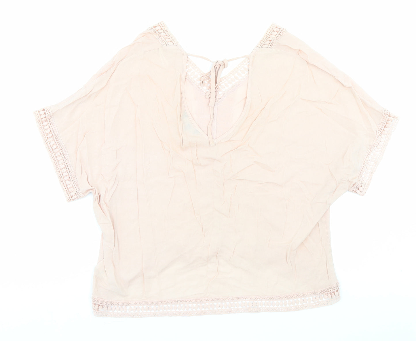 New Look Womens Pink Viscose Basic Blouse Size 12 V-Neck